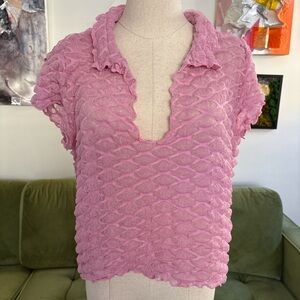 Free People Sheer Pink Textured Blouse sz Women’s XL
